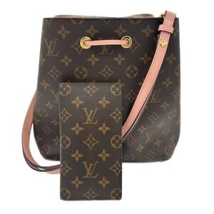 Louis Vuitton Monogram Bucket Bag Pink Trim W/Checkbook Wallet Authentic